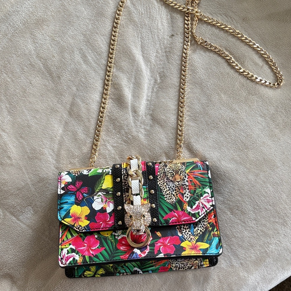 Aldo Multicolor Floral Crossbody Bag with Gold Chain